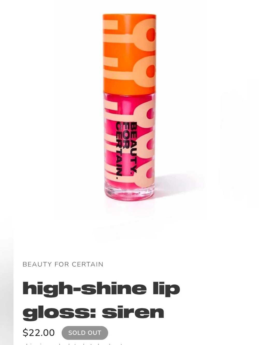 Beauty For Certain High Shine Lip Gloss In Siren 0.12fl Oz BNIB